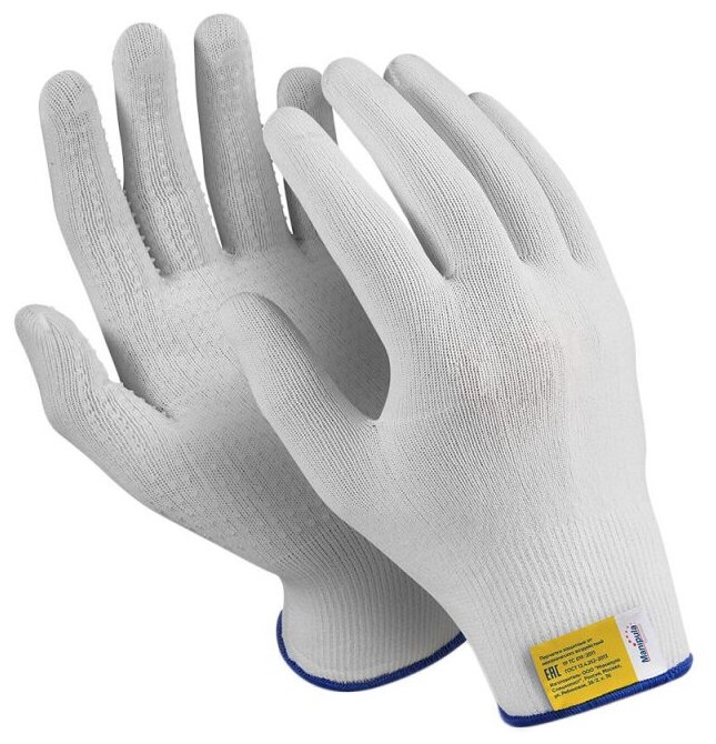 Перчатки рабочие защитные Manipula Specialist Микрон TNG-27/MG111 нейлоновые с ПВХ покрытием белые (15 класс, размер 9, L, 10 пар в упаковке)