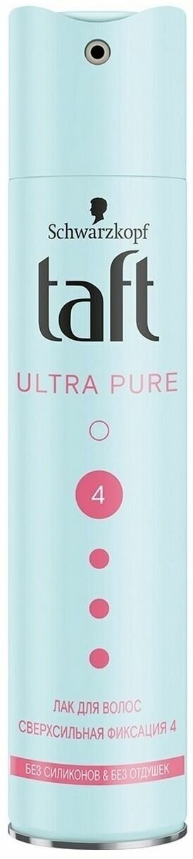 Лак для волос Taft Ultra Pure, без силиконов и отдушек, сверхсильная фиксация 4, 225 мл