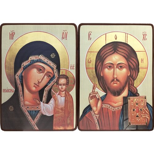 Икона Венчальная Пара на зелёном фоне, размер 14 х 19 см