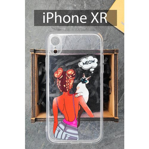 Силиконовый чехол Девушка с котом для iPhone XR / Айфон XR