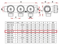 Коллектор проходной регулируемый FAR Multifar (3822 3412TP) 3/4" НР-ВР, 3 отвода 1/2" плоское уплотн