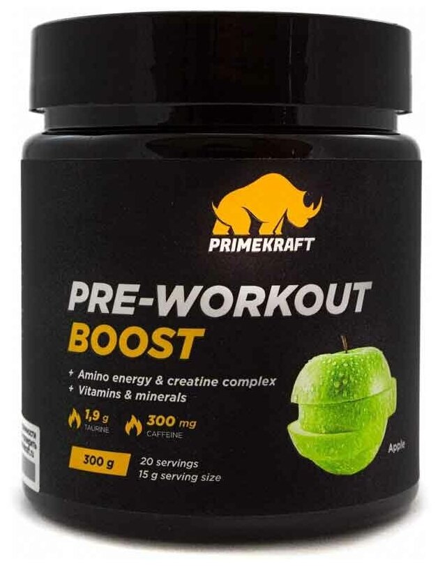 Предтренировочный комплекс Prime-Kraft PRE-Workout Boost 300 г вкус яблоко