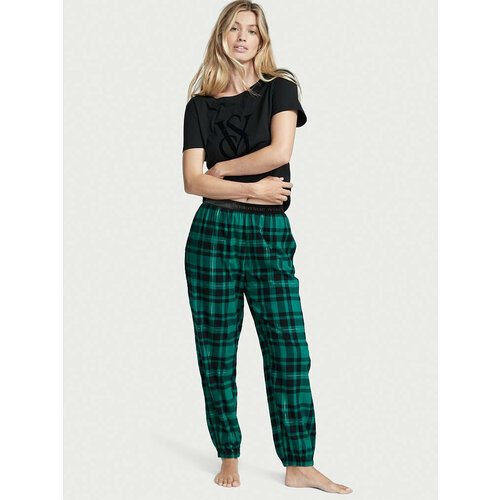 фото Пижама victoria's secret, брюки, майка, короткий рукав, размер m regular, черный, зеленый