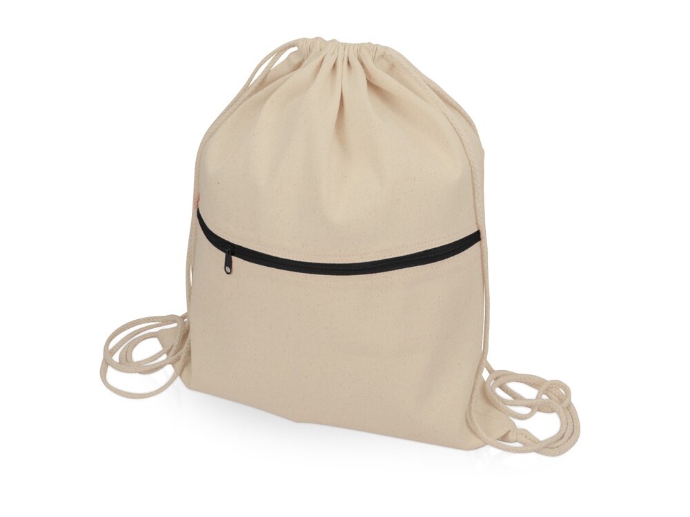 Рюкзак-мешок хлопковый Lark с цветной молнией, цвет натуральный/черный