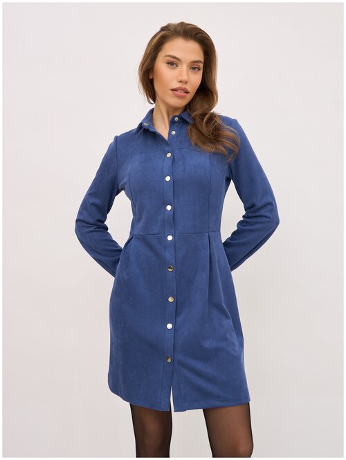 Платье-рубашка Olya Stoforandova, вельвет, полуприлегающее, мини, размер 42, синий