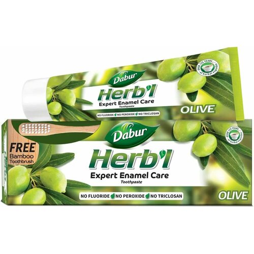 Dabur Herb'l Olive Зубная паста с экстрактом оливы 150 г + зубная щетка dabur herb l black seed зубная паста с экстрактом черного тмина 150 г зубная щетка 3 шт