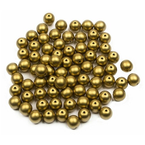 Стеклянные чешские бусины, круглые, Round Beads, 6 мм, цвет Alabaster Metallic Olivine, 75 шт.