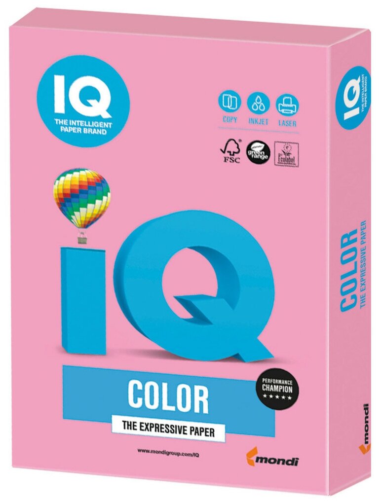 Бумага цветная IQ color, А4, 160 г/м2, 250 л, пастель, розовая, PI25