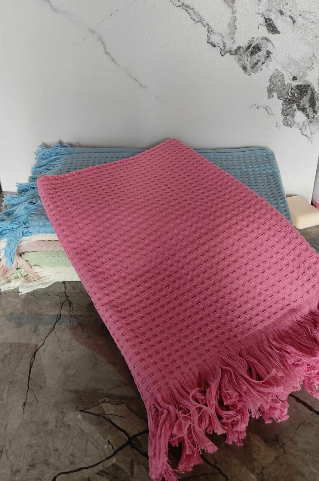 Вафельное полотенце Safia пике с бахромой размер 70х140 см. - фотография № 10