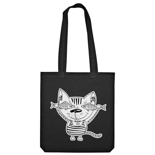 Сумка шоппер Us Basic, черный сумка кот рыбак с уловом бежевый