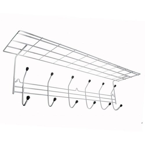 Вешалка для одежды 6 крючков, с полкой (86*19,5*23,5) белая. АЛТ 07