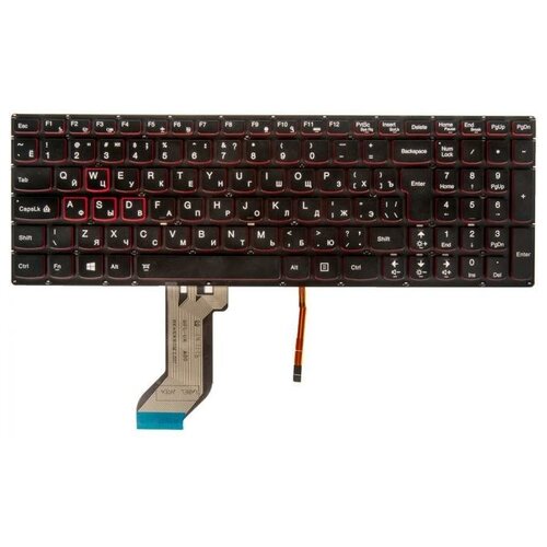 Клавиатура для ноутбука Lenovo Ideapad Y700-15Isk, Y700-15Acz, Y700-17Isk, черная без рамки, с подсветкой, вертикальный Enter