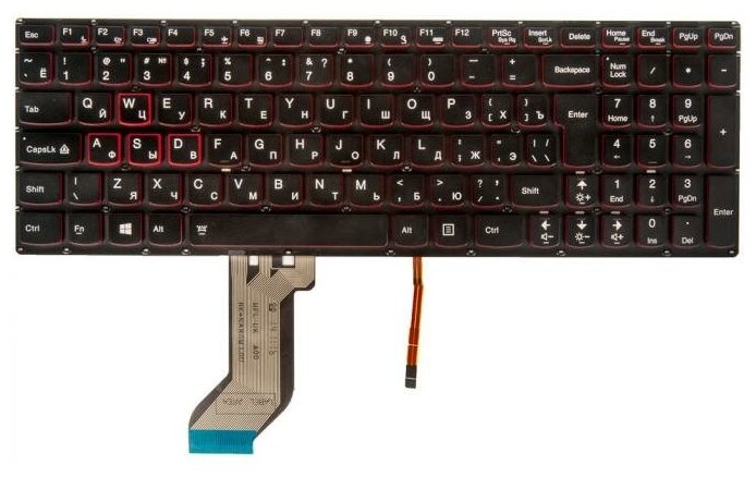 Клавиатура для ноутбука Lenovo Ideapad Y700-15Isk, Y700-15Acz, Y700-17Isk, черная без рамки, с подсветкой, вертикальный Enter
