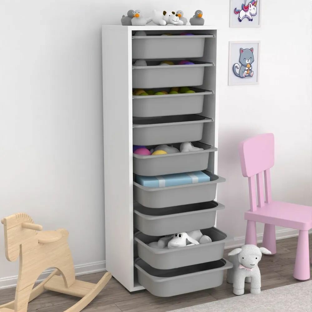 Стеллаж для игрушек, для хранения, детский стеллаж Furplast с 9 пластиковыми ящиками, серый - фотография № 5