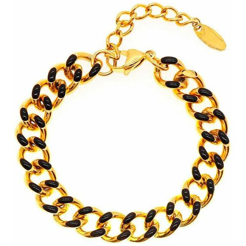 lisa smith золотистый браслет с плоскими звеньями Браслет-цепочка Nouvelle mode, размер 23 см, черный, золотистый