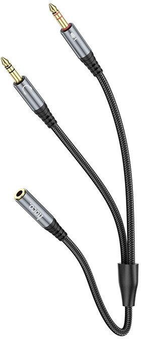 Аудиоадаптер HOCO UPA21 выход под Jack 3.5 mm, вход - микрофон и наушники, 25 см, серый