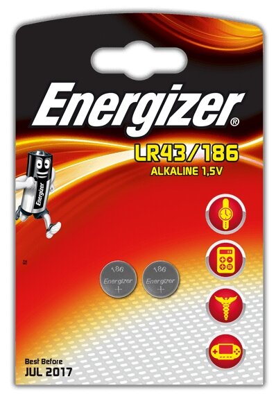 Батарейка для часов Energizer LR43/186, в блистере 2шт.