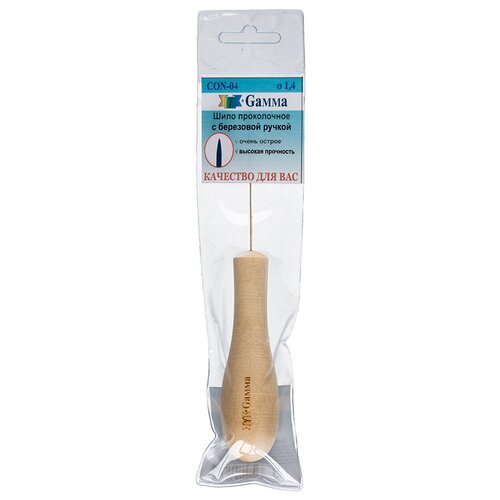 Gamma CON-04 Шило канцелярское проколочное с березовой ручкой 1 шт в чехле d 1,4