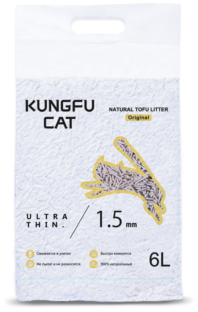 Наполнитель для кошачьего туалета Kungfu Cat, Тофу (Tofu) комкующийся без запаха, 2,6 кг 6 л - фотография № 1