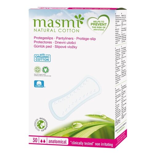 MASMI NATURAL COTTON. Ежедневные анатомические гигиенические прокладки из органического хлопка 30шт