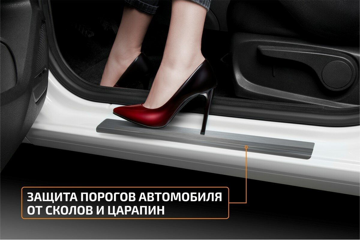 Накладки на пороги AutoMax для Renault Sandero II 2014-2018 2018-/Sandero Stepway II 2014-2018 2018-, нерж. сталь, с надписью, 4 шт, AMRESAN01