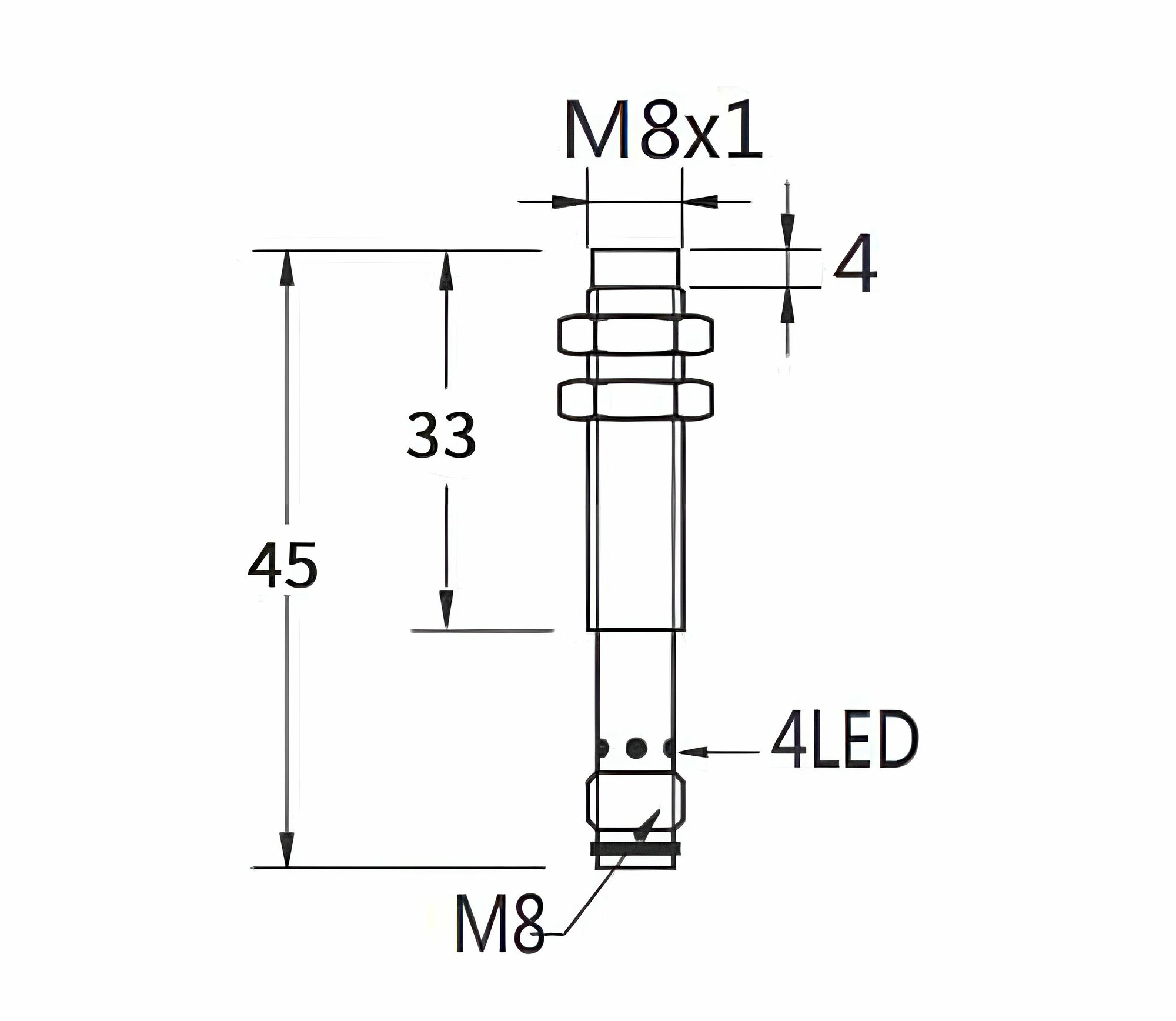 Индуктивный датчик Prompower KT208-D04PA-DS845-LY нерж сталь незаподлицо М8 4 PNP-НО разъём М8