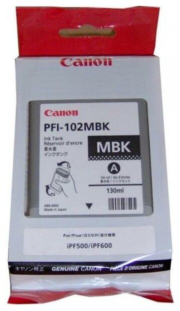 Картридж Canon PFI-102MBK для iPF500 iPF510 iPF600 iPF605 iPF610 iPF700 iPF710 iPF720 130мл черный матовый
