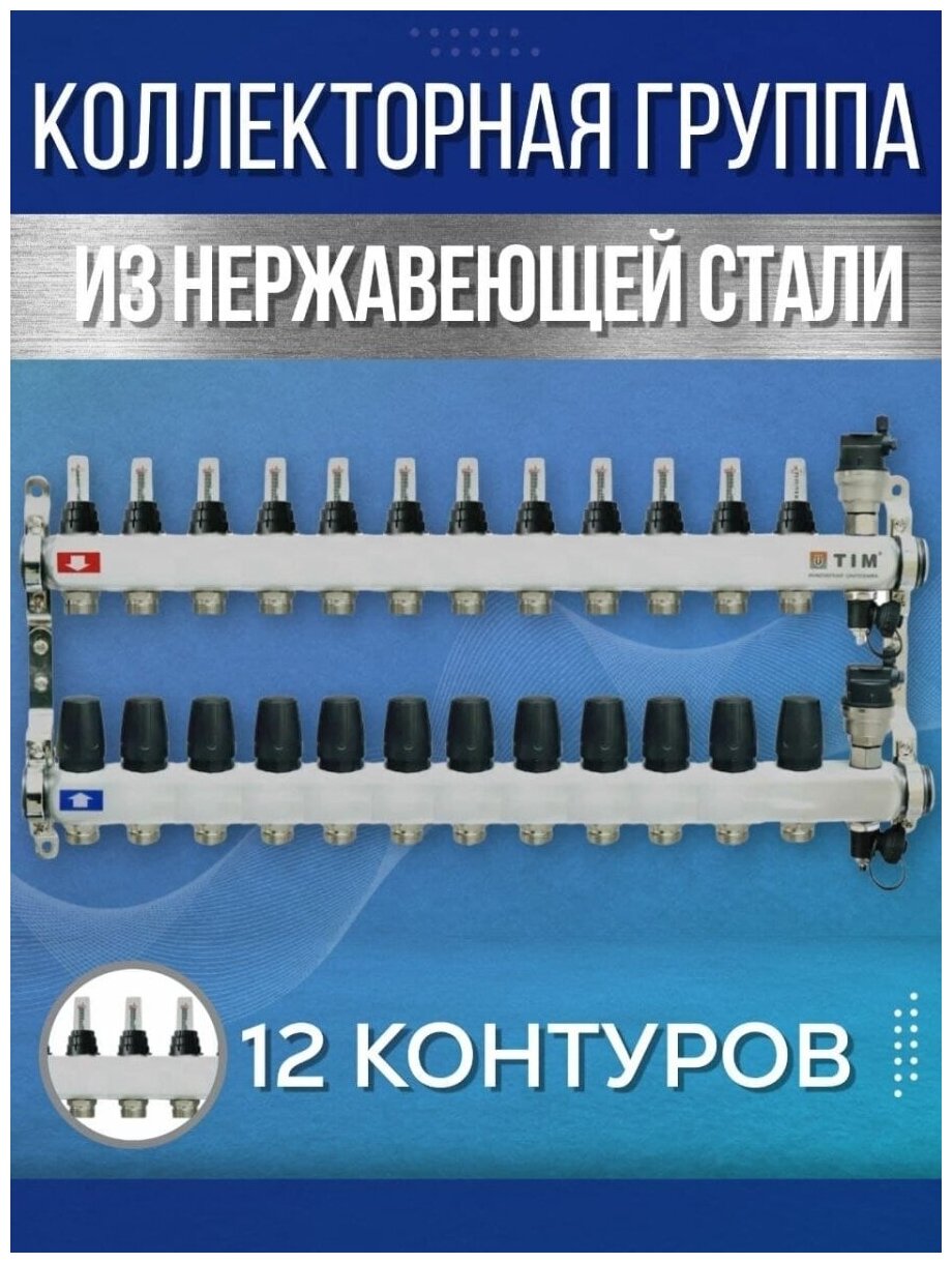 Коллекторная группа с расходомерами из нержавеющей стали для теплого пола