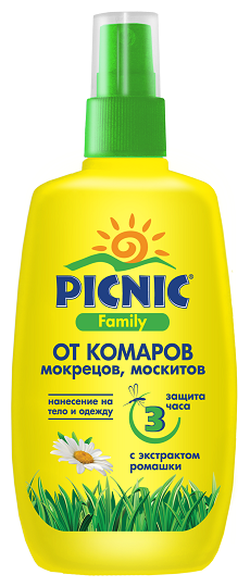 Спрей от комаров мокрецов москитов Picnic Family с экстрактом ромашки от 3-х лет, 120 мл - фото №1