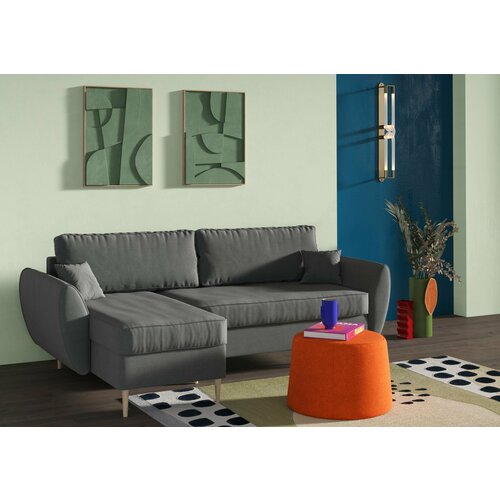 Угловой диван на ножках Баако, правый угол, еврокнижка тик-так, с ящиком для белья, 200x140 см спальное место, микровельвет