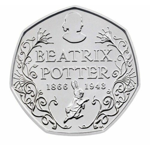 Монета 50 пенсов 150 лет Беатрис Поттер. Великобритания 2016 UNC 2016 монета великобритания 2016 год 50 пенсов беатрис поттер медь никель буклет