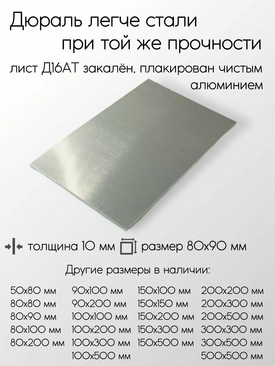 Алюминий дюраль Д16АТ лист толщина 10 мм 10x80x90 мм
