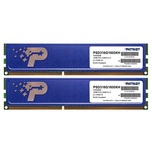 Оперативная память Patriot Memory SL 16 ГБ (8 ГБ x 2 шт.) 1600 МГц DIMM CL11 PSD316G1600KH оперативная память patriot 4gb signature ddr3 1600mhz psd34g1600l2s