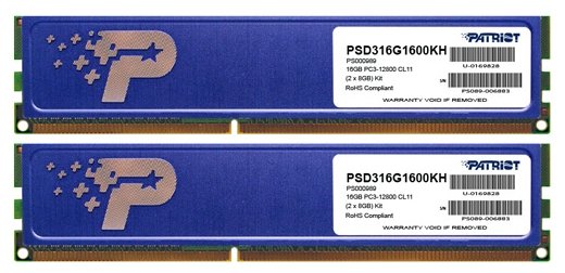 Оперативная память 16Gb (2x8Gb) PC12800 1600MHz DDR3 DIMM Patriot PSD316G1600KH