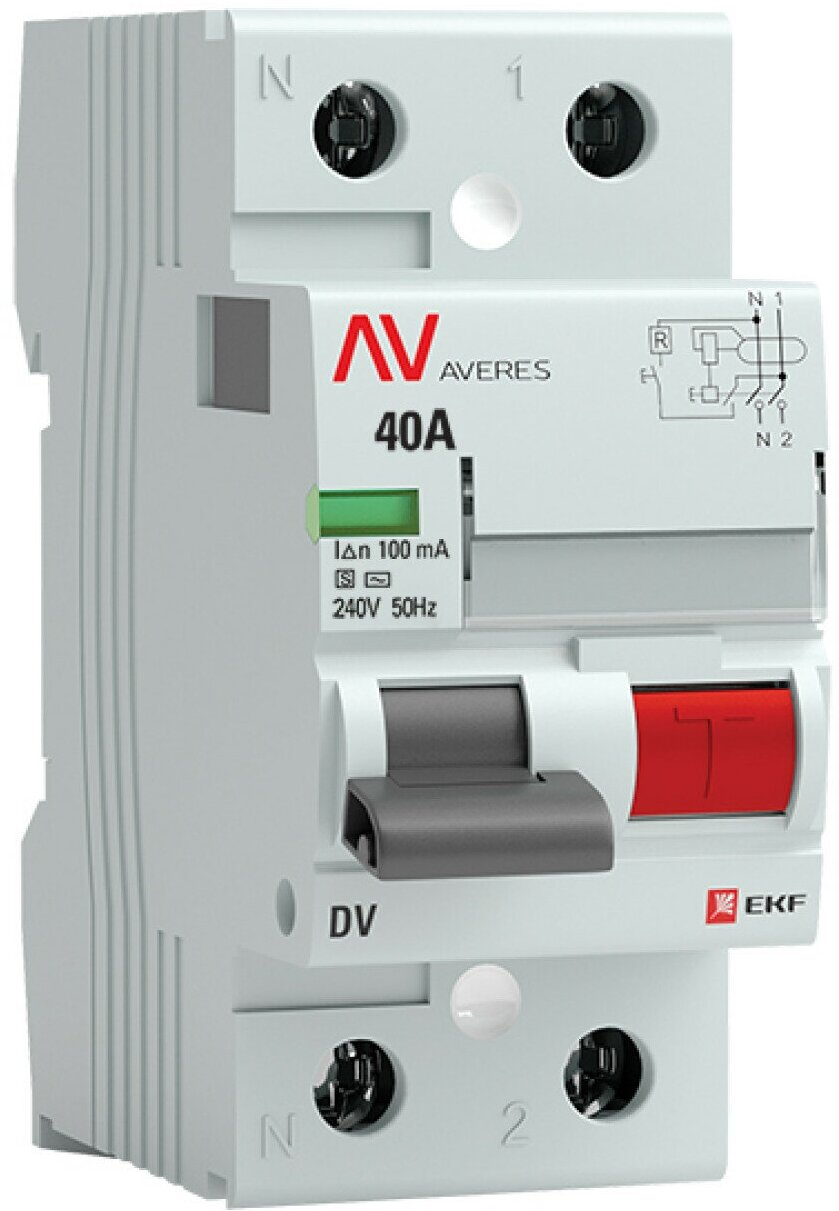 Устройство защитного отключения DV 2P 40А-100мА (S) EKF AVERES