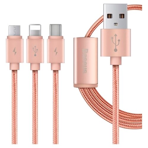 фото Кабель Baseus Portman Series USB - microUSB/Lightning/USB Type-C (CAMCLGTC) 1.2 м розовое золото