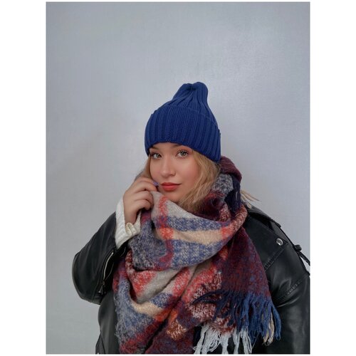 фото Шапка бини , демисезон/зима, шерсть, вязаная, размер 50-58, синий euphori_a