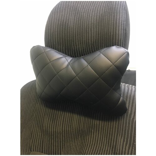 Подушка на подголовник ромб экокожа черный, черная нить