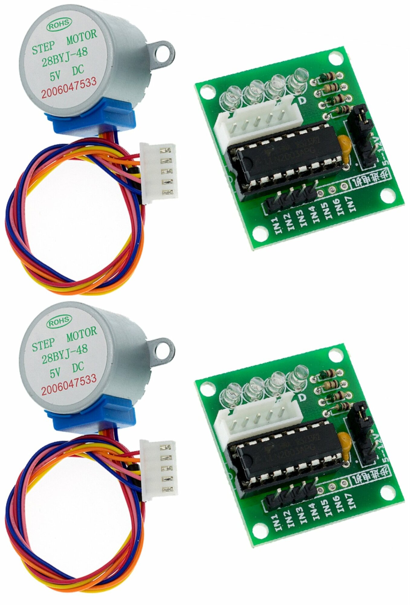 2 штуки! Шаговый 4-х фазный двигатель 28BYJ-48 5V с платой управления ULN2003 (У)