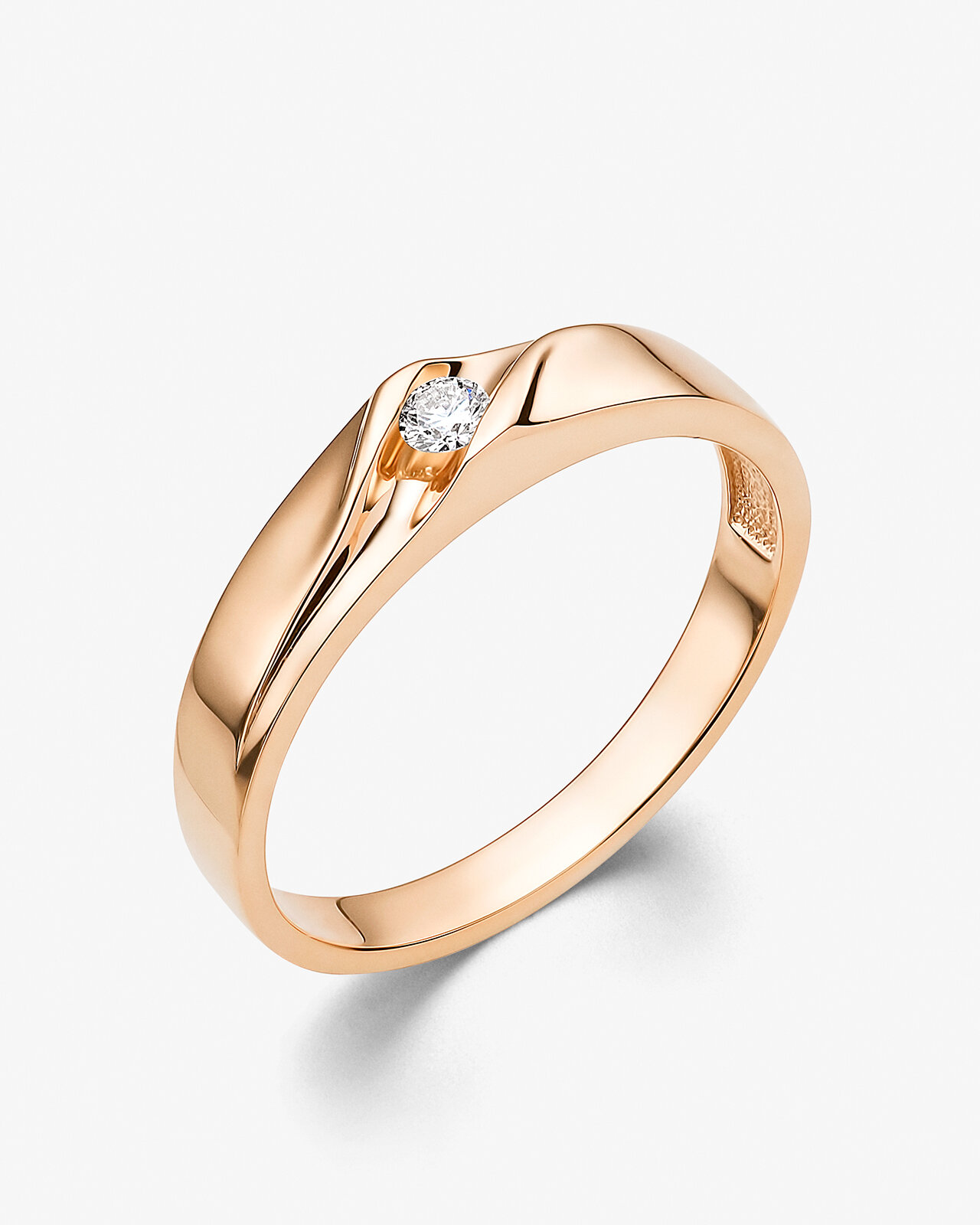 Обручальное кольцо с бриллиантом из красного золота 585 пробы 17 размера Dewi.
