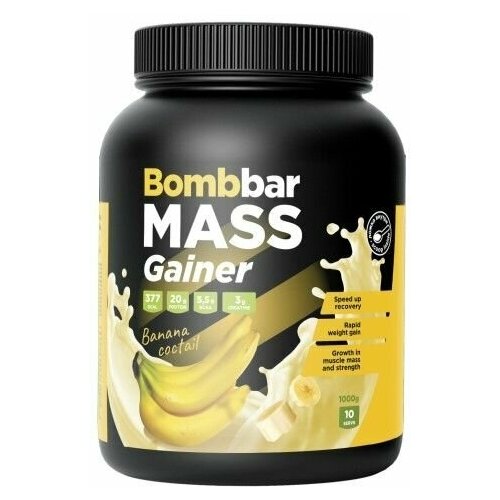 гейнер xxi gainer 1кг ваниль спортивное питание для набора мышечной массы с витаминами Bombbar, MASS Gainer, 1000г (Банановый милкшейк)