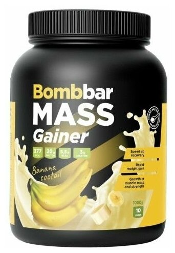 Bombbar, MASS Gainer, 1000г (Банановый милкшейк)