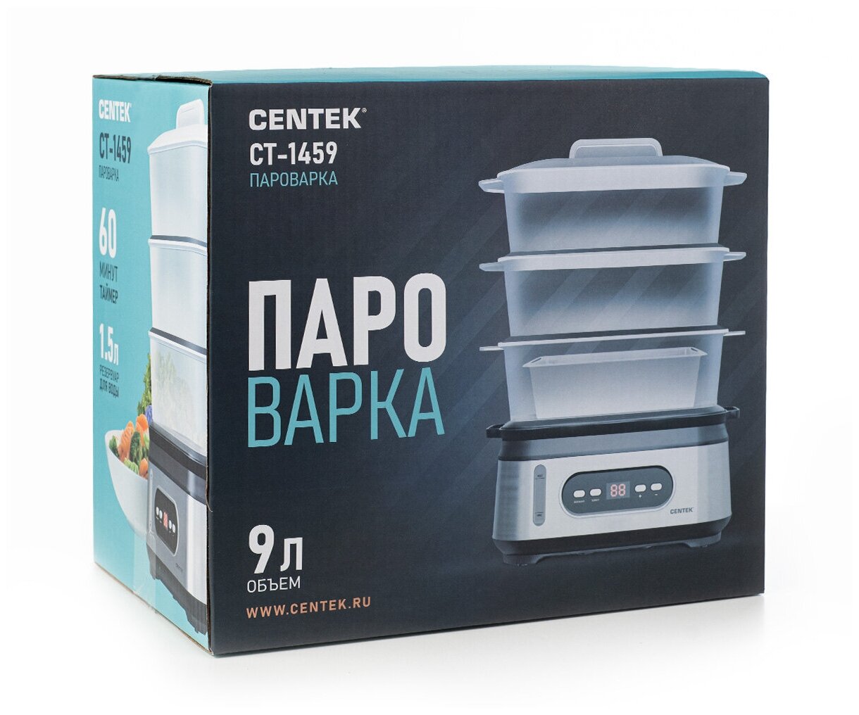 Пароварка CENTEK CT-1459, 9л 1050Вт, LED дисплей, сталь. корпус, электронный таймер, чаша д/риса - фотография № 8