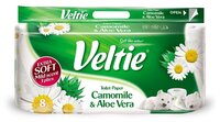 Туалетная бумага Veltie Natural care Ромашка и алое белая с декором трехслойная 4 шт.