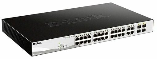 Настраиваемый L2 PoE-коммутатор D-Link DGS-1210-28MP/F4A, 24x1000Base-T, 4хCombo 1000Base-T/SFP (24 порта PoE 802.3af/at, PoE-бюджет 370 Вт)