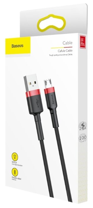 Кабель Baseus Cafule USB - microUSB (CAMKLF) 1 м black/red фото 5