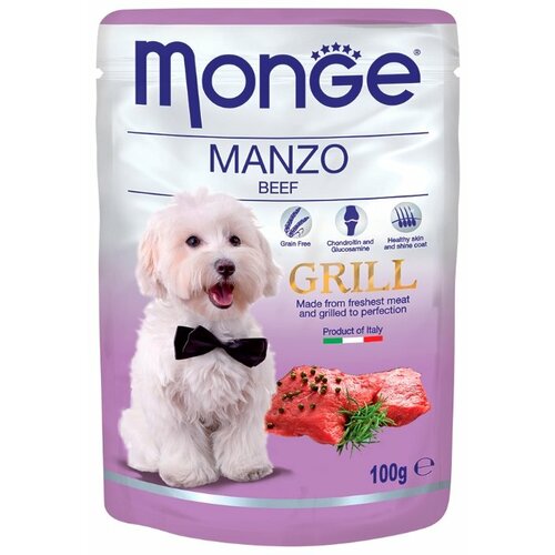 фото Влажный корм для собак Monge Grill для здоровья кожи и шерсти, говядина 24шт. х 100г