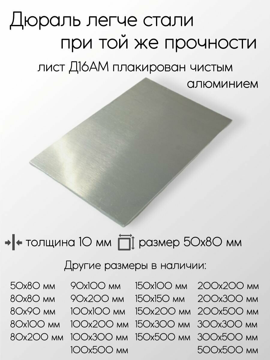 Алюминий дюраль Д16АМ лист толщина 10 мм 10x50x80 мм