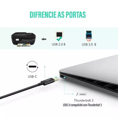 Кабель UGREEN US241 (80811) USB-C 2.0 To USB-B 2.0 Print Cable для подключения принтера. Длина: 1м. Цвет: черный — фото 1