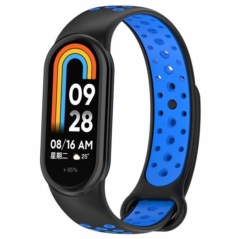 Ремешок силиконовый с перфорацией для Xiaomi Mi Band 8 (черный/синий)